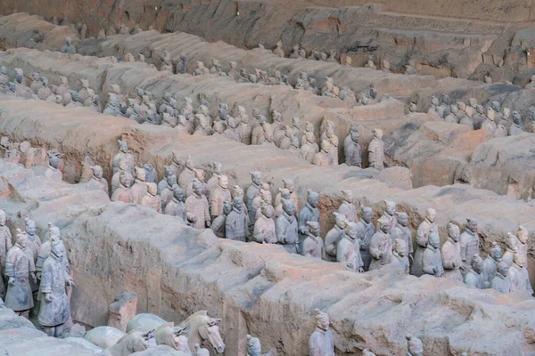 Xian China Feb 2020 Terracotta Army Warriors Mausoleum Sculptures Depicting — Stock Photo, Image