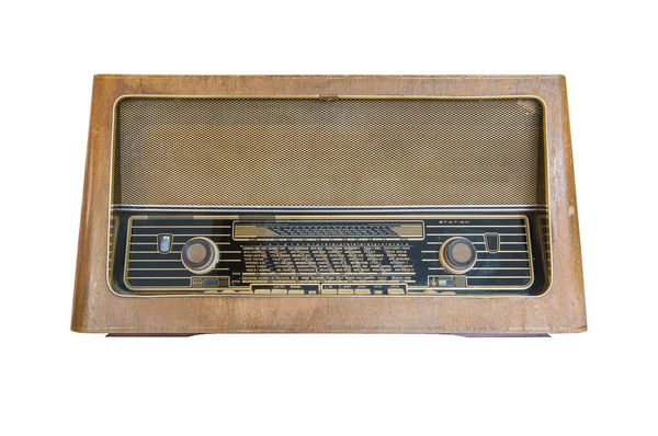 Retro Oude Radio Isoleren Witte Achtergrond Vintage Stijl — Stockfoto