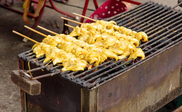 Grilled squid on skewer seafood — Stock Photo, Image