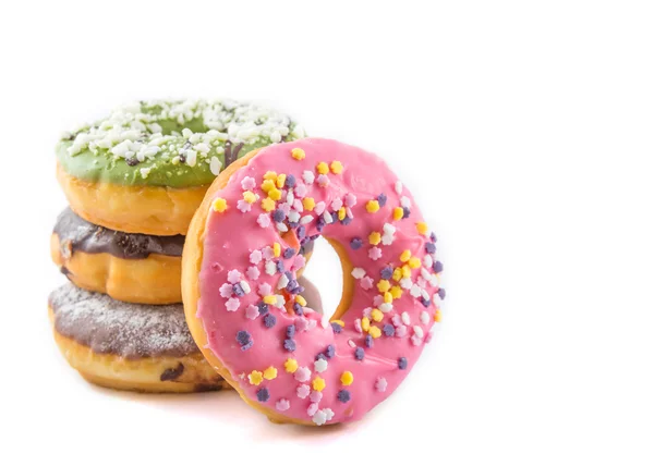 Various glazed donuts isolate on white background. — Stock Photo, Image