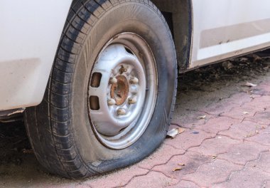 Deflated damaged tyre on car wheel clipart