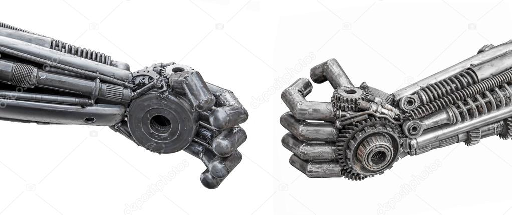 Hand of Metallic cyber or robot made from Mechanical ratchets bo
