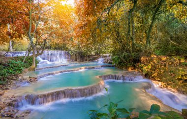 Şelale (Tat Kuang Si Waterfalls Luang praba, yağmur ormanlarında