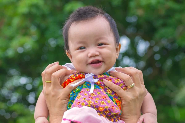 Portrait of happy baby at public park outdoor — Stok fotoğraf