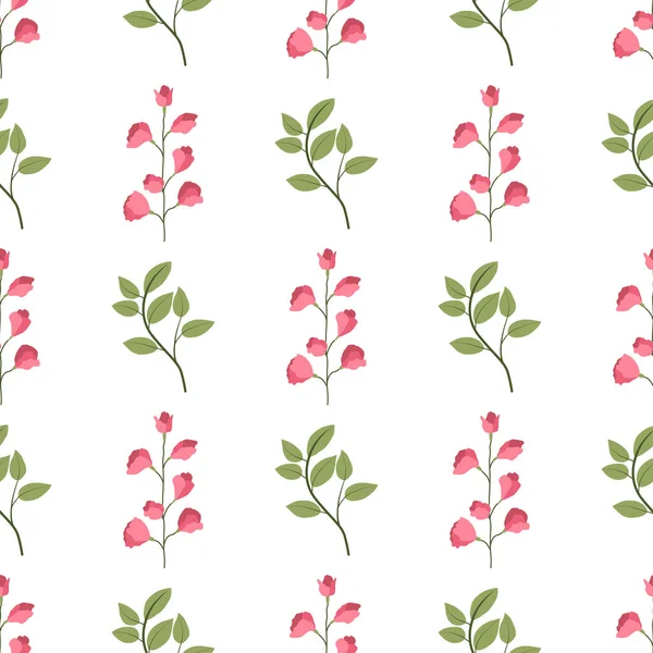 Bloemen naadloos patroon met groene bladeren tak en roze zoete erwten bloesem. — Stockvector
