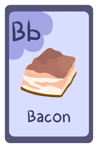 Education flash card abc, letter B - bacon. — Stock Vector