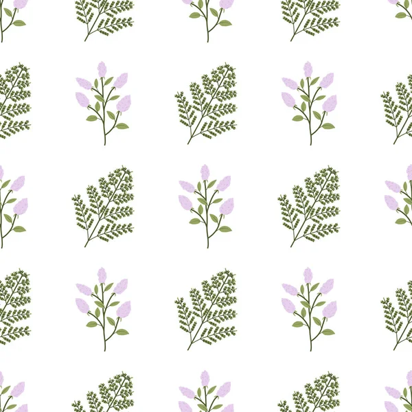 Jungle blad naadloos patroon met varens blad en lila bloem. — Stockvector