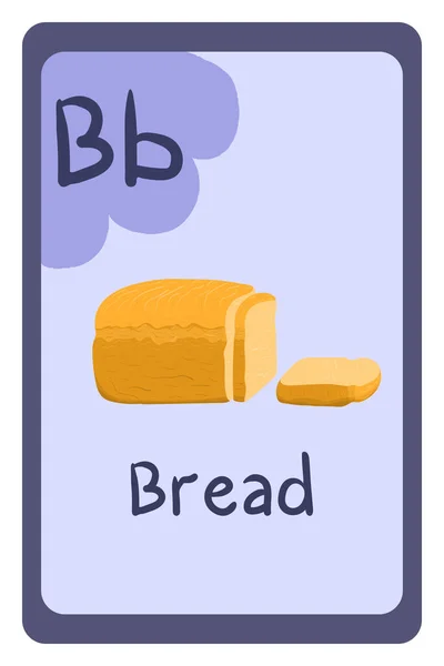 Education flash card abc, letter B - bread. — Stock Vector
