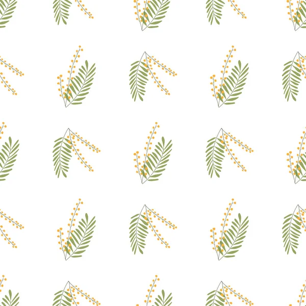 Gele mimosa tak met blad naadloos patroon voor het inpakken van papier. — Stockvector