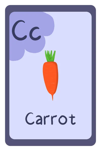 Cartoon αλφάβητο κάρτα τροφίμων flash για την εκπαίδευση. Γράμμα Γ - καρότο. — Διανυσματικό Αρχείο