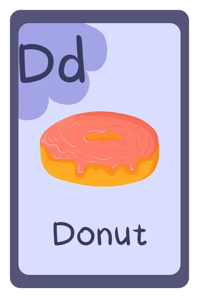 Abc educational card, Letter D - donut. — Stock Vector