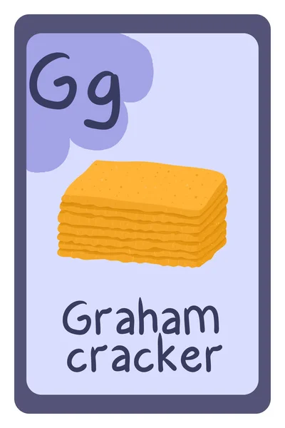 Abc education card in cartoon style on colorful background, Letter G - graham cracker. — 스톡 벡터