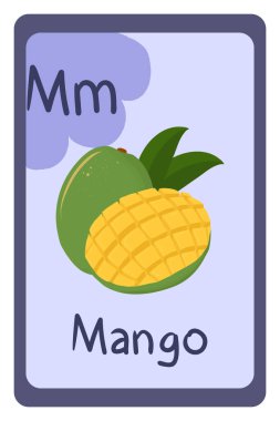 Renkli ABC eğitim hafıza kartı, M harfi - mango.