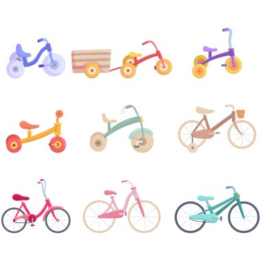 Sağlıklı yaşam tarzı tasarımı için çocuk bisikletiyle daire koleksiyonu.