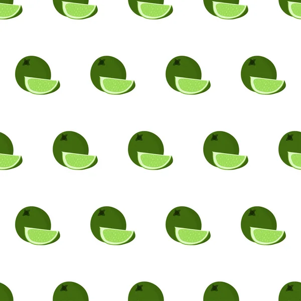 Patrón sin costura dibujado a mano con rodaja de lima verde y fruta entera para el diseño del papel pintado. — Vector de stock