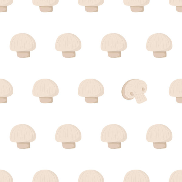 Hand drawn seamless pattern with whole and sliced mushroom for background design.