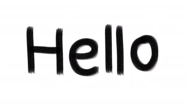 Kézzel rajzolt animált mozgó szó Hello. Szén textúra szöveg. Két szín - fekete és fehér. Képkockáról képre 2d tipográfiai firka animáció. Nagy felbontású 4K.