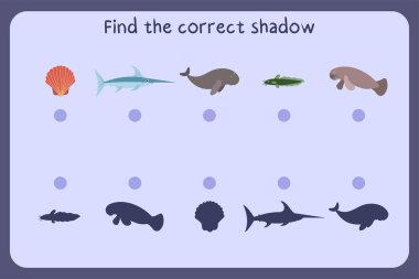 Çocukların eğitimsel oyunlarını deniz hayvanlarıyla karşılaştırmak - will, kılıçbalığı, dugon, denizayıları, yayın balığı.