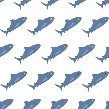 Köpek balığıyla kusursuz bir deniz hayvanı deseni. Sualtı dünyası sakinleri yazdırdı.