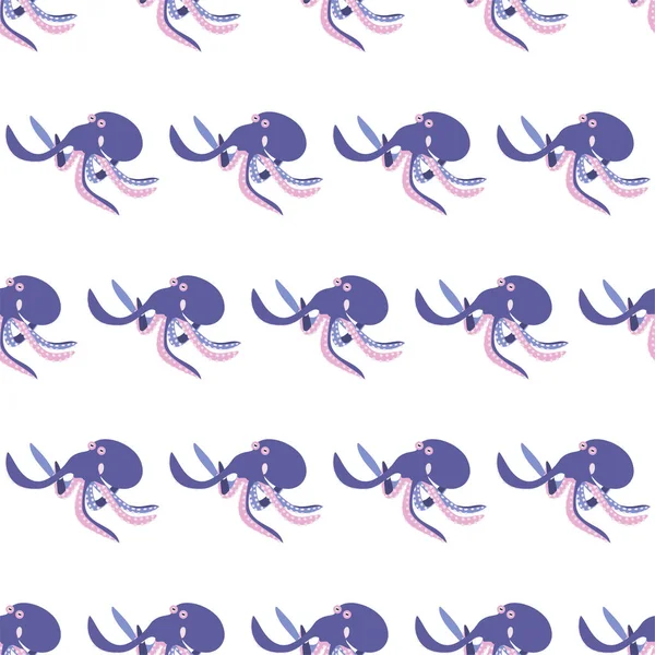 Naadloos patroon van zeedieren met octopus. Onderzeese wereld bewoners print. — Stockvector