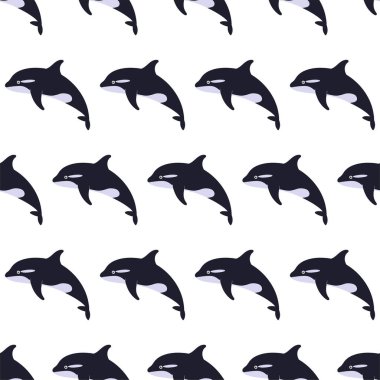 Katil balinayla kusursuz bir deniz hayvanı deseni. Sualtı dünyası sakinleri yazdırdı