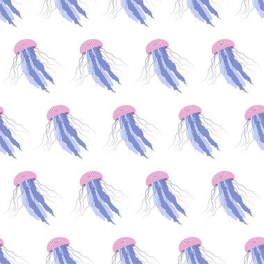 Denizanası ile dikişsiz deniz hayvanı deseni. Sualtı dünyası sakinleri yazdırdı.