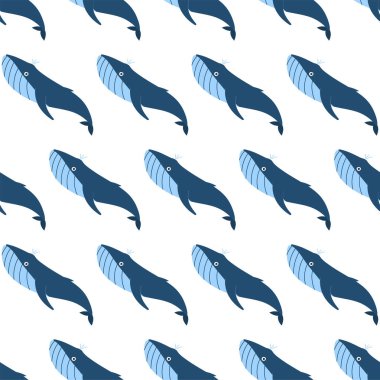 Mavi balinalı, kusursuz deniz hayvanı deseni. Sualtı dünyası sakinleri yazdırdı.