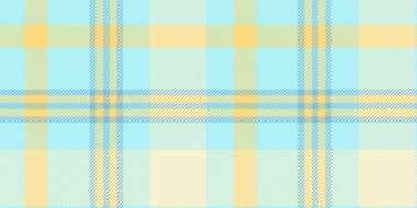 Yumuşak mavi ve sarı renklerde, kusursuz bir tartan deseni. Tekstil tasarımı, moda, ev dekorasyonu ve sakin ve canlı estetik projeler için mükemmel..