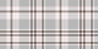 Temiz çizgiler ve kareler ile geometrik çapraz çizgili, sessiz gri ve kahverengi renkli rafine bir ekose desen, tekstil veya dekor için sofistike ve zamansız bir stil yaratıyor..