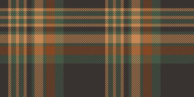 Orman yeşili, pas turuncusu, kahverengi ve dikey çizgileri olan kalın bir tartan ekosesi. Modern çizgili vurgu ve kumaş dokusuyla İskoç kontrolü.