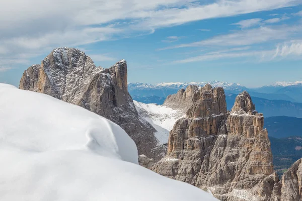 Rocks Vajolet Towers Italian Dolomites Snow Autumn — Stock Photo, Image