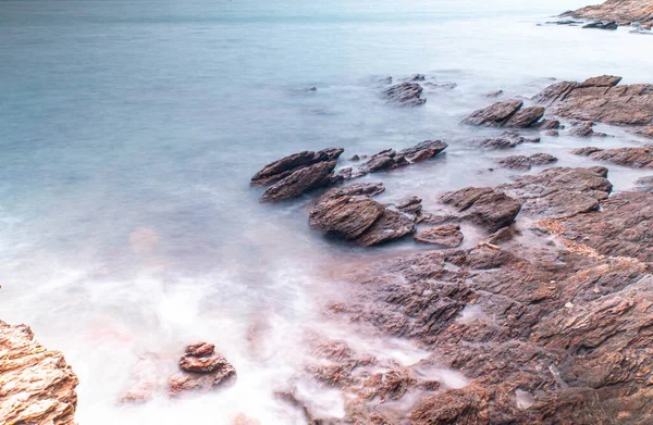 Long Exposure Sea Smooth Wave Rock Landscape Nature Seascape Vacation — Stock Photo, Image