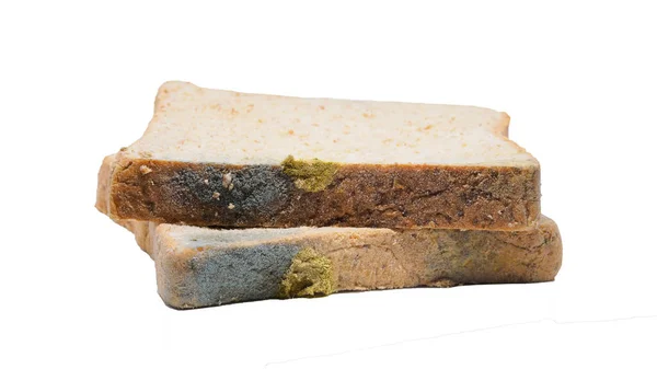 Plasterek Białego Chleba Pleśnią Izolowaną Białym Tle Ścieżką — Zdjęcie stockowe