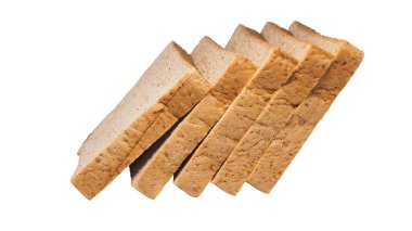 Tost ekmeği, kırpma yolu ile izole edilmiş beyaz arkaplanı yakın çekimde duruyor