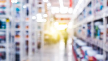 Soyut bulanık süpermarket. SeMarket mağazası ve süpermarket içinin bulanık arkaplanı