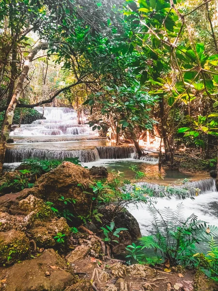 Huay Mae Khamin Cascada Kanchanaburi Tailandia Sureste Asiático Paisaje Selva — Foto de Stock