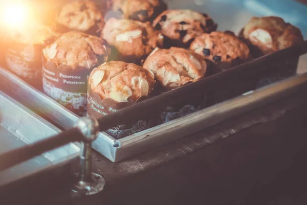 Selektivt Fokus Hemlagad Choklad Chip Mandel Muffins Cupcake Söt Dessert — Stockfoto