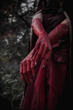 Bir cadının kanlı kırmızı elleri