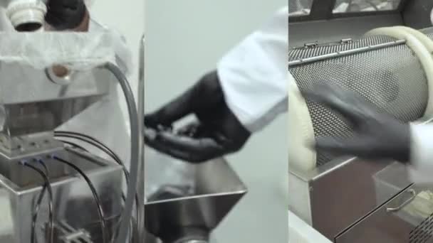 Split Screen Making Process Cbd Capsule Manufacture Close Hand Checking — Video
