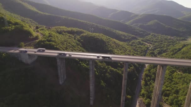 美丽自然的高速公路上的高架桥空中侧景 — 图库视频影像