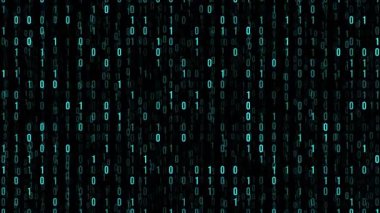 Dijital ekranda parlayan ikili kodların kusursuz döngü animasyonu. Siber güvenlik, hackleme ve veri kavramları için gelecekteki teknoloji arka planı ideal.