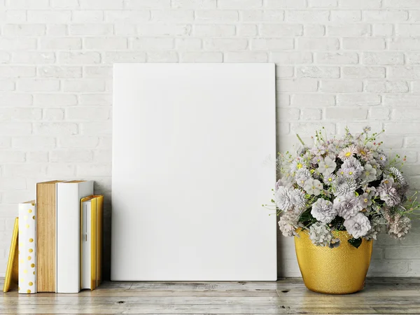 Branco mock up frame, fundo hipster, 3d renderização — Fotografia de Stock