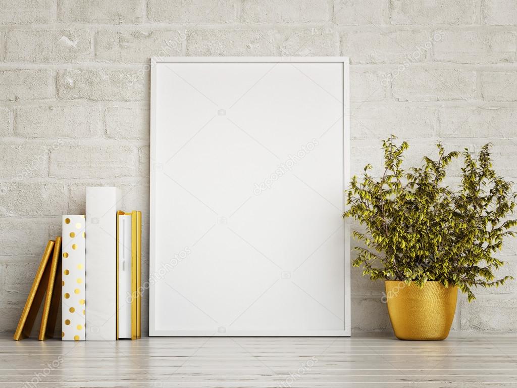 white mock up frame, hipster background, 3d rendering