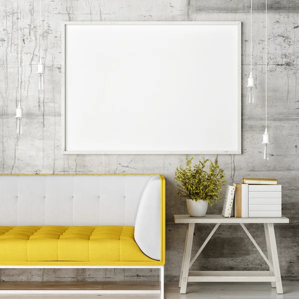 Mock up blank poster on the wall of livingroom — Stock Photo, Image