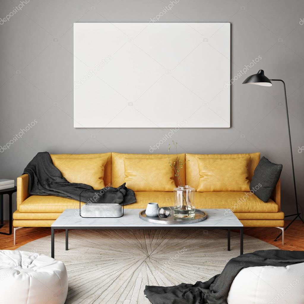 Mock up poster, innere zusammensetzung, sofa, lampe und weià poster ... Sofa lampe