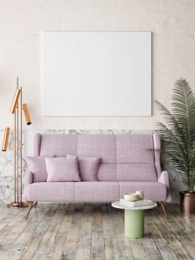 Klasik hipster tavan arası arka planı olan bir poster, 3 boyutlu görüntüleme