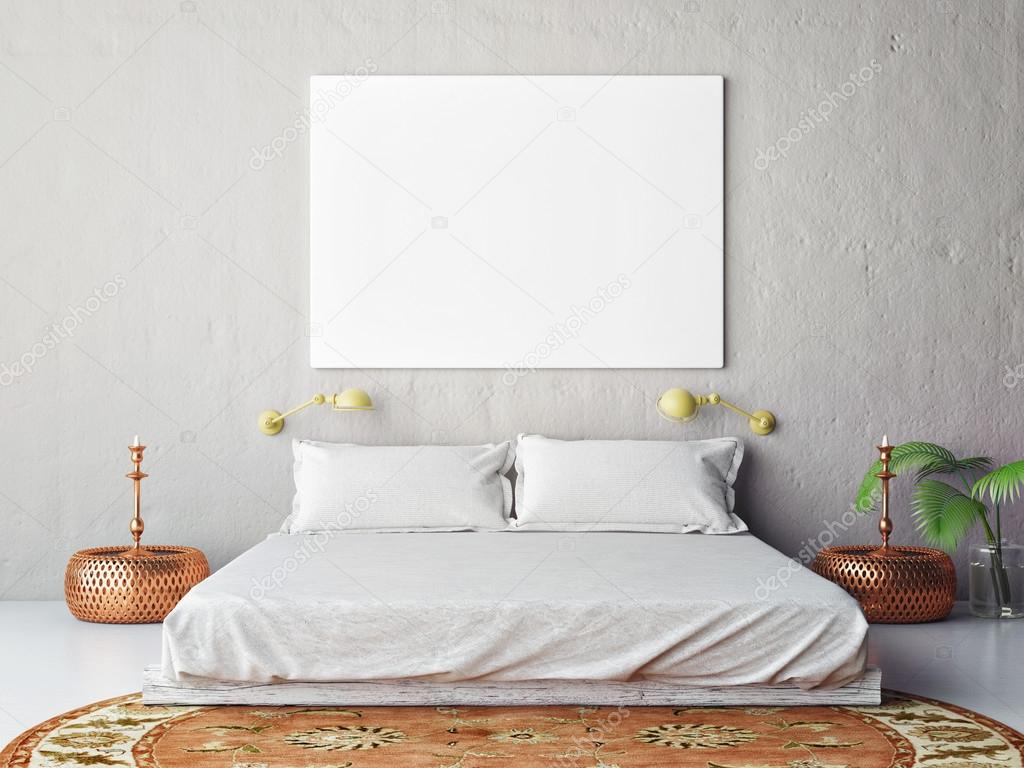 Download Mock up blank poster on the wall of bedroom, 3D ...