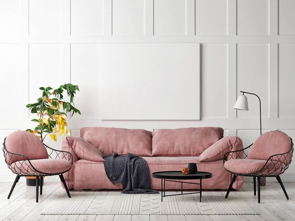 Mockup Poster Scandinavian Style Living Room Design Illustration — Stock Photo, Image