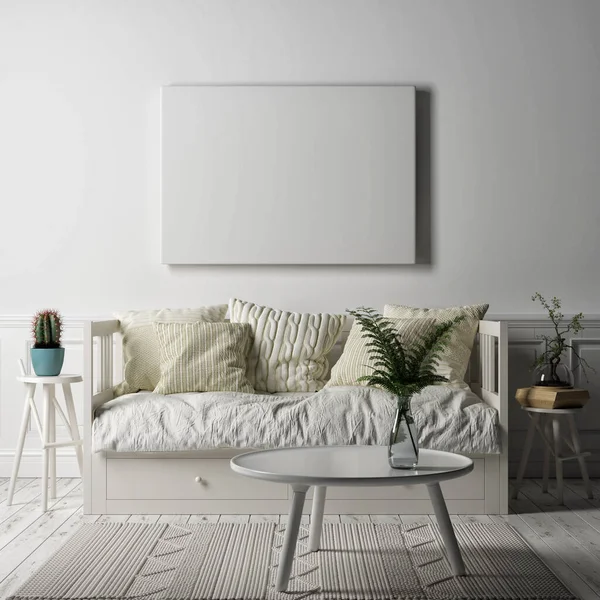 Mockup 포스터 Living Room Scandinavian Ambient Render Illustration — 스톡 사진