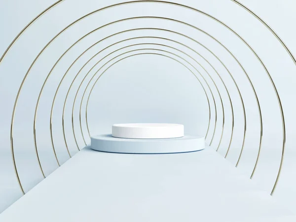 Tomma Podium Scen Med Geometrisk Form Blå Bakgrund Render Illustration — Stockfoto